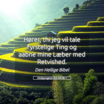 Picture 05 - Ordsprogene 8:6 DA1871 - Hører, thi jeg vil tale fyrstelige Ting og aabne - Bible Verse Picture