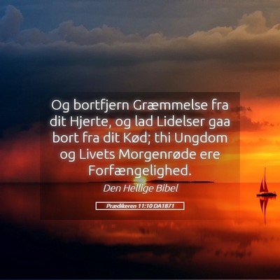 Picture 05 - Prædikeren 11:10 DA1871 - Og bortfjern Græmmelse fra dit Hjerte, og lad - Bible Verse Picture