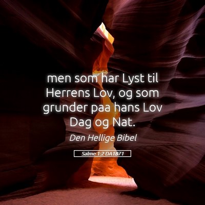 Picture 05 - Salme 1:2 DA1871 - men som har Lyst til Herrens Lov, og som grunder - Bible Verse Picture