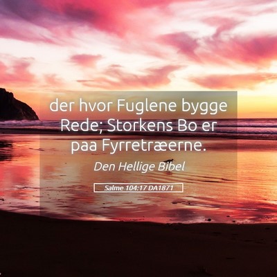 Picture 05 - Salme 104:17 DA1871 - der hvor Fuglene bygge Rede; Storkens Bo er paa - Bible Verse Picture