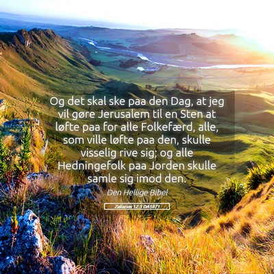 Picture 05 - Zakarias 12:3 DA1871 - Og det skal ske paa den Dag, at jeg vil gøre - Bible Verse Picture