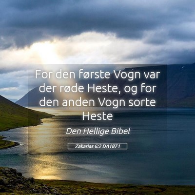 Picture 05 - Zakarias 6:2 DA1871 - For den første Vogn var der røde Heste, og for - Bible Verse Picture