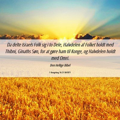 Picture 06 - 1 Kongebog 16:21 DA1871 - Da delte Israels Folk sig i to Dele, Halvdelen af - Bible Verse Picture