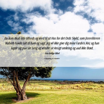 Picture 06 - 1 Kongebog 21:4 DA1871 - Da kom Akab ilde tilfreds og vred til sit Hus for - Bible Verse Picture