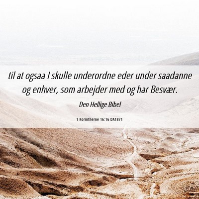 Picture 06 - 1 Korintherne 16:16 DA1871 - til at ogsaa I skulle underordne eder under - Bible Verse Picture