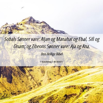 Picture 06 - 1 Krønikebog 1:40 DA1871 - Sobals Sønner vare: Aljan og Manahat og Ebal, - Bible Verse Picture