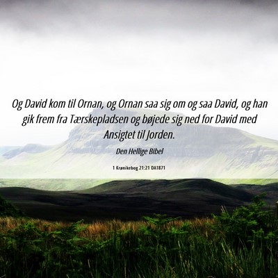 Picture 06 - 1 Krønikebog 21:21 DA1871 - Og David kom til Ornan, og Ornan saa sig om og - Bible Verse Picture