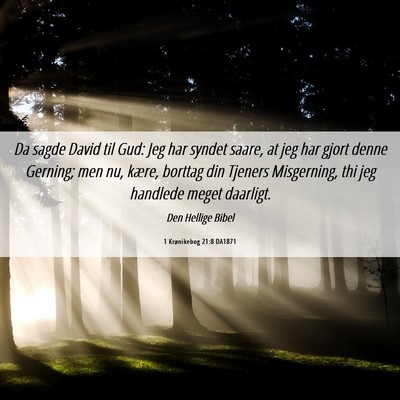 Picture 06 - 1 Krønikebog 21:8 DA1871 - Da sagde David til Gud: Jeg har syndet saare, at - Bible Verse Picture