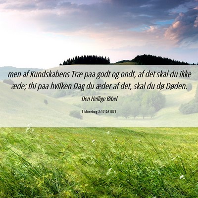 Picture 06 - 1 Mosebog 2:17 DA1871 - men af Kundskabens Træ paa godt og ondt, af det - Bible Verse Picture
