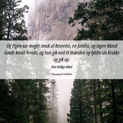 Picture 06 - 1 Mosebog 24:16 DA1871 - Og Pigen var meget smuk af Anseelse, en Jomfru, - Bible Verse Picture