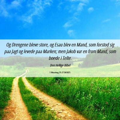 Picture 06 - 1 Mosebog 25:27 DA1871 - Og Drengene bleve store, og Esau blev en Mand, - Bible Verse Picture