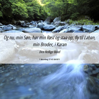 Picture 06 - 1 Mosebog 27:43 DA1871 - Og nu, min Søn, hør min Røst og staa op, fly - Bible Verse Picture