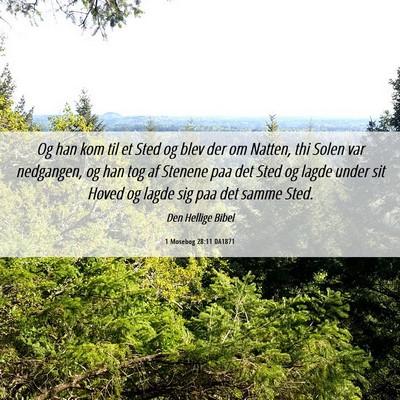 Picture 06 - 1 Mosebog 28:11 DA1871 - Og han kom til et Sted og blev der om Natten, thi - Bible Verse Picture