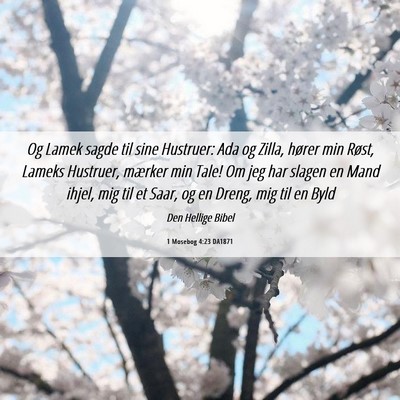 Picture 06 - 1 Mosebog 4:23 DA1871 - Og Lamek sagde til sine Hustruer: Ada og Zilla, - Bible Verse Picture