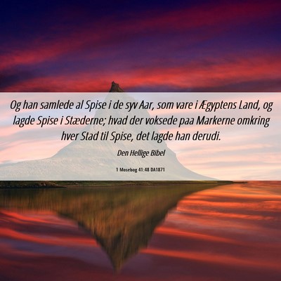 Picture 06 - 1 Mosebog 41:48 DA1871 - Og han samlede al Spise i de syv Aar, som vare i - Bible Verse Picture