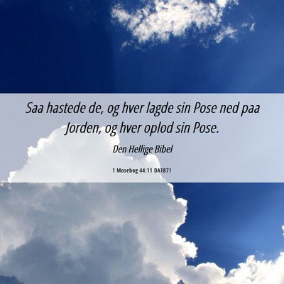 Picture 06 - 1 Mosebog 44:11 DA1871 - Saa hastede de, og hver lagde sin Pose ned paa - Bible Verse Picture