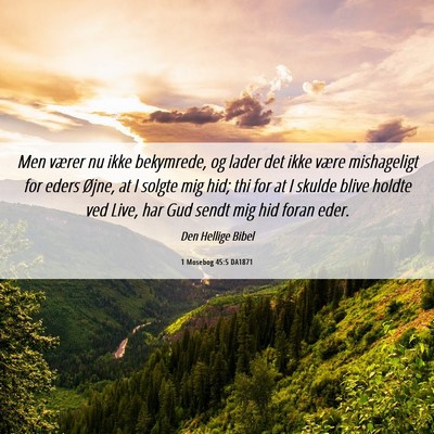 Picture 06 - 1 Mosebog 45:5 DA1871 - Men værer nu ikke bekymrede, og lader det ikke - Bible Verse Picture