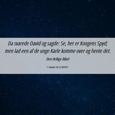Picture 06 - 1 Samuel 26:22 DA1871 - Da svarede David og sagde: Se, her er Kongens - Bible Verse Picture