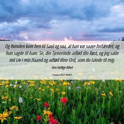 Picture 06 - 1 Samuel 28:21 DA1871 - Og Kvinden kom hen til Saul og saa, at han var - Bible Verse Picture