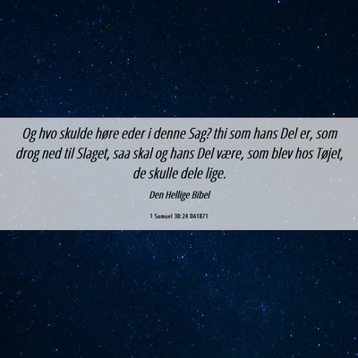 Picture 06 - 1 Samuel 30:24 DA1871 - Og hvo skulde høre eder i denne Sag? thi som - Bible Verse Picture