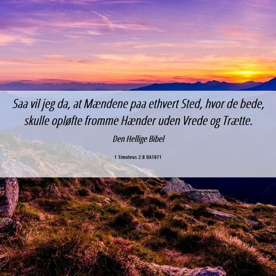 Picture 06 - 1 Timoteus 2:8 DA1871 - Saa vil jeg da, at Mændene paa ethvert Sted, - Bible Verse Picture