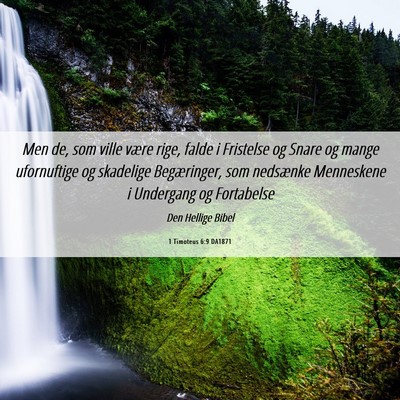Picture 06 - 1 Timoteus 6:9 DA1871 - Men de, som ville være rige, falde i Fristelse - Bible Verse Picture