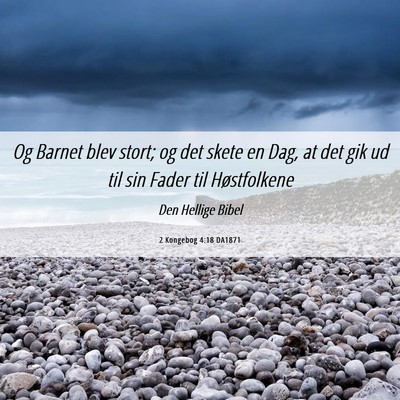 Picture 06 - 2 Kongebog 4:18 DA1871 - Og Barnet blev stort; og det skete en Dag, at det - Bible Verse Picture