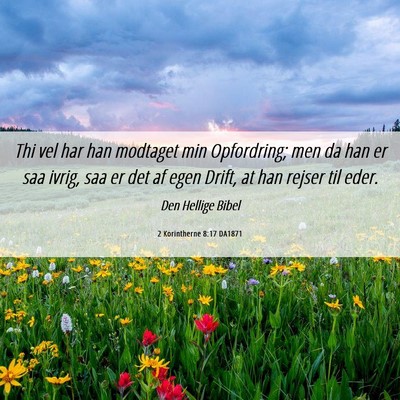 Picture 06 - 2 Korintherne 8:17 DA1871 - Thi vel har han modtaget min Opfordring; men da - Bible Verse Picture