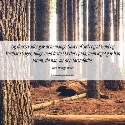 Picture 06 - 2 Krønikebog 21:3 DA1871 - Og deres Fader gav dem mange Gaver af Sølv og af - Bible Verse Picture
