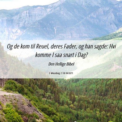Picture 06 - 2 Mosebog 2:18 DA1871 - Og de kom til Reuel, deres Fader, og han sagde: - Bible Verse Picture
