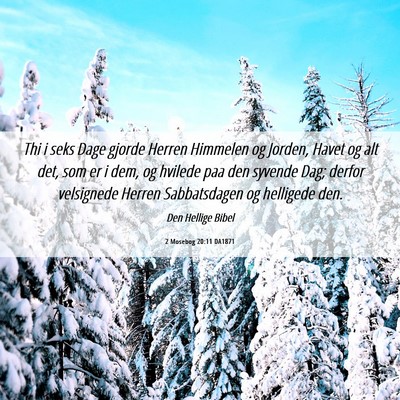 Picture 06 - 2 Mosebog 20:11 DA1871 - Thi i seks Dage gjorde Herren Himmelen og Jorden, - Bible Verse Picture