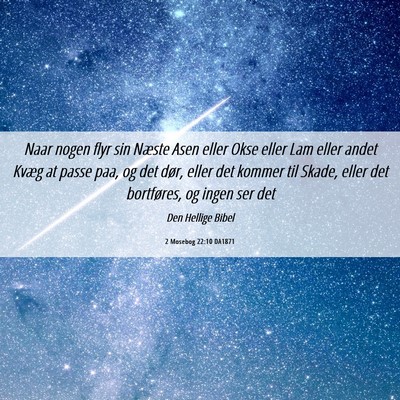 Picture 06 - 2 Mosebog 22:10 DA1871 - Naar nogen flyr sin Næste Asen eller Okse eller - Bible Verse Picture