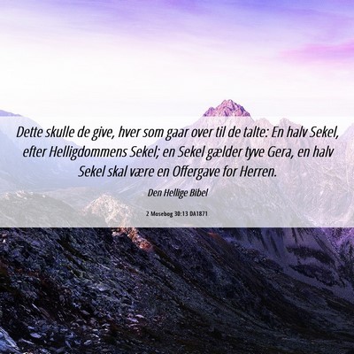 Picture 06 - 2 Mosebog 30:13 DA1871 - Dette skulle de give, hver som gaar over til de - Bible Verse Picture