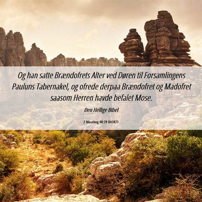 Picture 06 - 2 Mosebog 40:29 DA1871 - Og han satte Brændofrets Alter ved Døren til - Bible Verse Picture