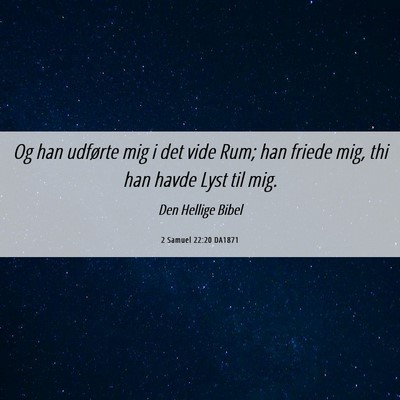 Picture 06 - 2 Samuel 22:20 DA1871 - Og han udførte mig i det vide Rum; han friede - Bible Verse Picture