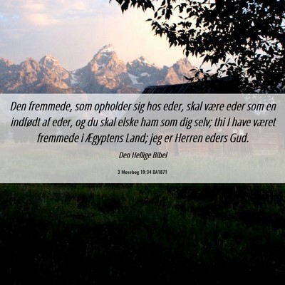 Picture 06 - 3 Mosebog 19:34 DA1871 - Den fremmede, som opholder sig hos eder, skal - Bible Verse Picture