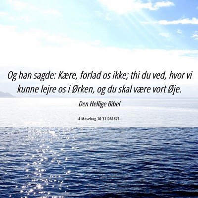Picture 06 - 4 Mosebog 10:31 DA1871 - Og han sagde: Kære, forlad os ikke; thi du ved, - Bible Verse Picture