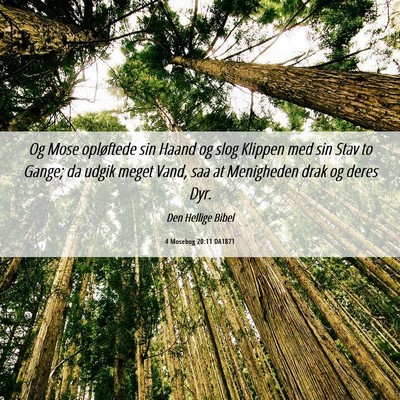 Picture 06 - 4 Mosebog 20:11 DA1871 - Og Mose opløftede sin Haand og slog Klippen med - Bible Verse Picture