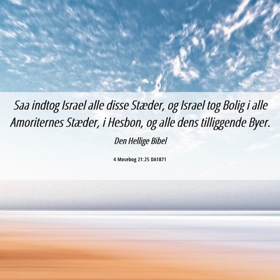Picture 06 - 4 Mosebog 21:25 DA1871 - Saa indtog Israel alle disse Stæder, og Israel - Bible Verse Picture