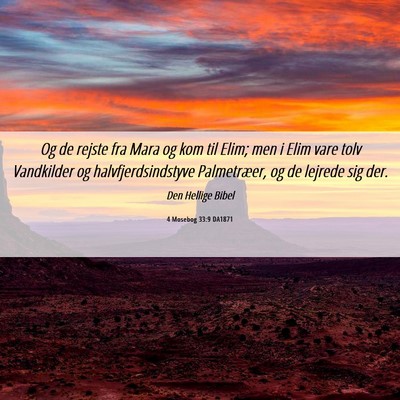 Picture 06 - 4 Mosebog 33:9 DA1871 - Og de rejste fra Mara og kom til Elim; men i Elim - Bible Verse Picture