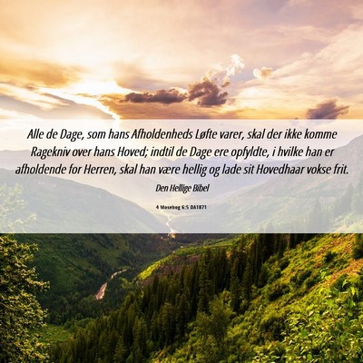 Picture 06 - 4 Mosebog 6:5 DA1871 - Alle de Dage, som hans Afholdenheds Løfte varer, - Bible Verse Picture
