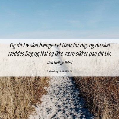 Picture 06 - 5 Mosebog 28:66 DA1871 - Og dit Liv skal hænge i et Haar for dig, og du - Bible Verse Picture