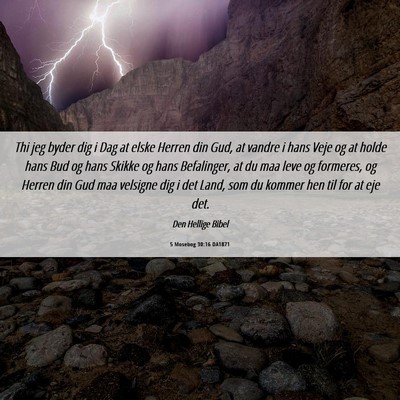 Picture 06 - 5 Mosebog 30:16 DA1871 - Thi jeg byder dig i Dag at elske Herren din Gud, - Bible Verse Picture