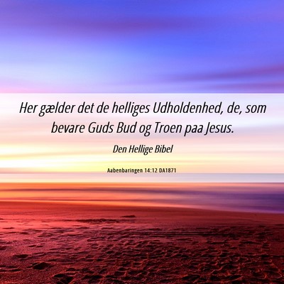 Picture 06 - Aabenbaringen 14:12 DA1871 - Her gælder det de helliges Udholdenhed, de, som - Bible Verse Picture