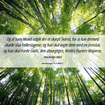 Picture 06 - Aabenbaringen 19:15 DA1871 - Og af hans Mund udgik der et skarpt Sværd, for - Bible Verse Picture
