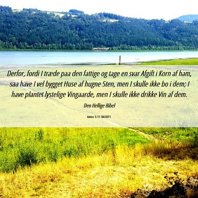 Picture 06 - Amos 5:11 DA1871 - Derfor, fordi I træde paa den fattige og tage en - Bible Verse Picture