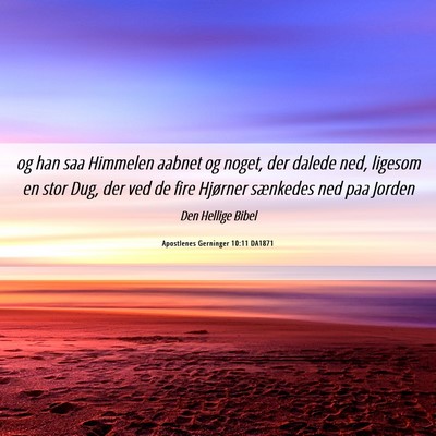 Picture 06 - Apostlenes Gerninger 10:11 DA1871 - og han saa Himmelen aabnet og noget, der dalede - Bible Verse Picture