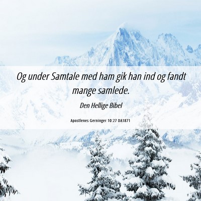 Picture 06 - Apostlenes Gerninger 10:27 DA1871 - Og under Samtale med ham gik han ind og fandt - Bible Verse Picture