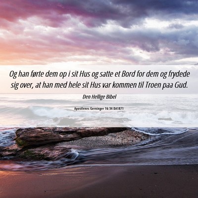 Picture 06 - Apostlenes Gerninger 16:34 DA1871 - Og han førte dem op i sit Hus og satte et Bord - Bible Verse Picture