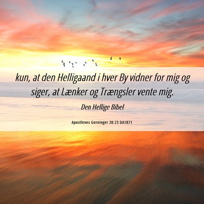 Picture 06 - Apostlenes Gerninger 20:23 DA1871 - kun, at den Helligaand i hver By vidner for mig - Bible Verse Picture